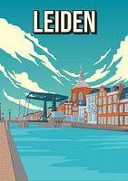 Leiden: Kleurrijke poster van de grachten
