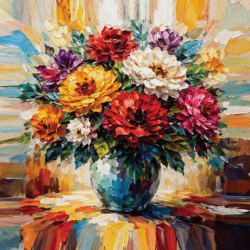 Stralend Pioenboeket Vaas Levendig Impasto Bloemenportret van Ramy Salah Hefny