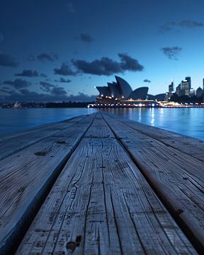 Sydney Opera House bij nacht van fernlichtsicht