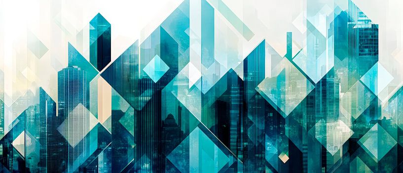 Gläserne Stadtlandschaft in Blaugrün von Poster Art Shop