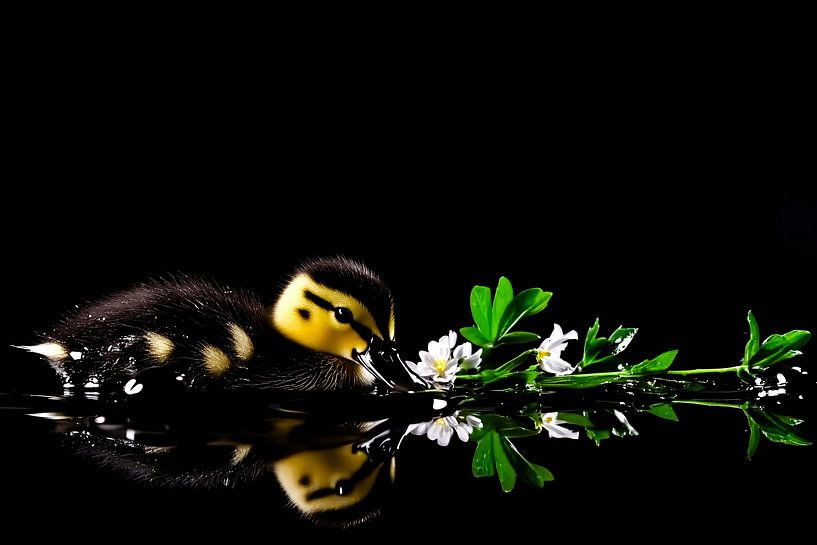 Duckling with flowers in water by Art & Soul Creations