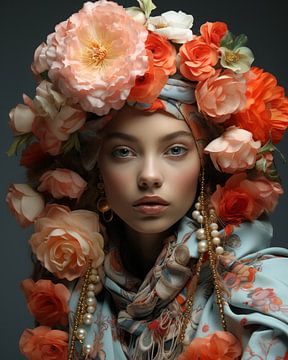 Modern portret "Flower girl" van Carla Van Iersel