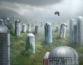 Valley with Grain Silos by Gerben van Buiten