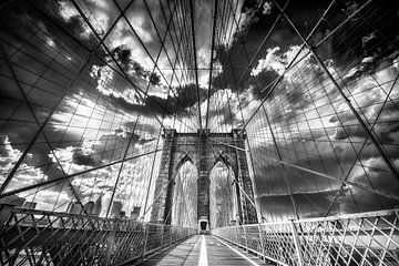 Brooklyn Bridge in New York. Zwart-wit beeld. van Manfred Voss, Zwart-Wit Fotografie