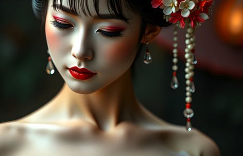 Japanese art with Geisha woman