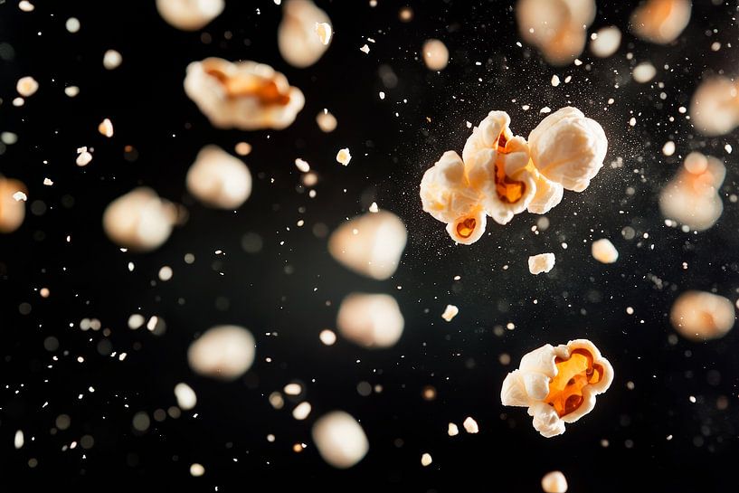 Popcorn explosie op zwart - creatief en heerlijk van Poster Art Shop