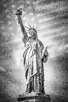 NEW YORK CITY vrijheidsbeeld met vlag | zilver van Melanie Viola