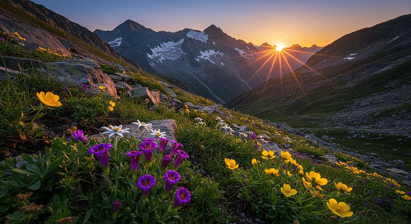 Alpengloed en bloesempracht in de zonsondergang van ButterflyPix