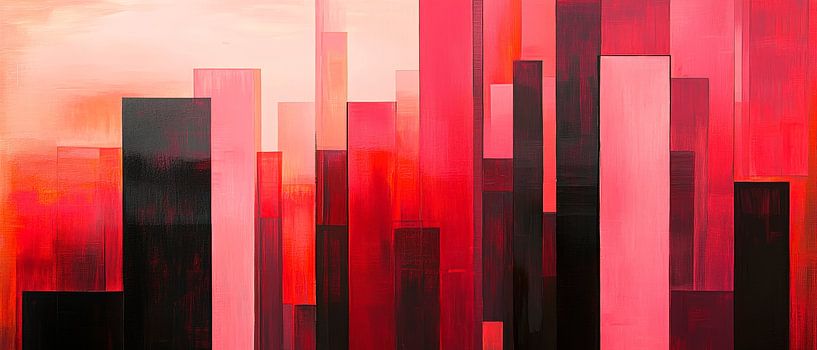 Rote Stadtlandschaft – Abstrakte Komposition von Poster Art Shop