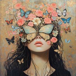 Schmetterlingsmaske | Schmetterlingsfrau von Blickfänger Gemälde
