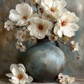 Magnolia Stilleven Schilderij - Donker Romantisch en Tijdloos van Joriali Fine Art