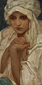 Portret van een meisje door Alphonse Mucha van Peter Balan