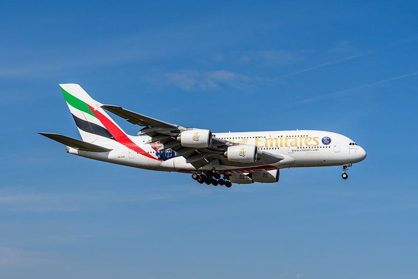 Emirates Airbus A380 with Paris Saint-Germain livery. by Jaap van den Berg