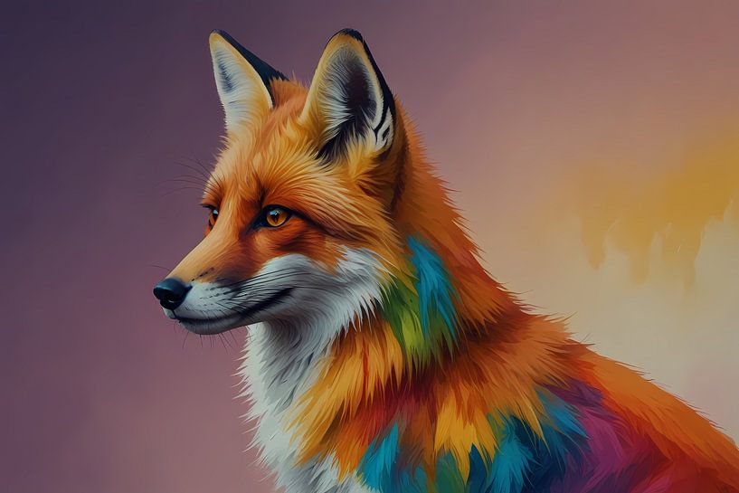 Colourful Abstract Fox in Modern Art by Art & Soul Creations