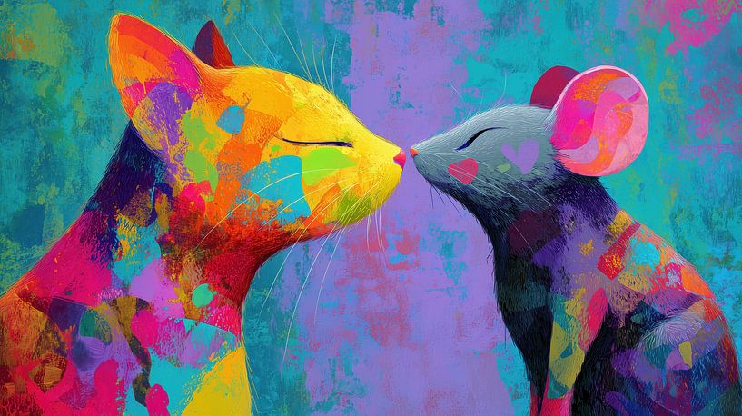Kissing cat and mouse abstract panorama by TheXclusive Art