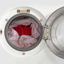 rode voetbalbroek in de wasmachine van Bargo Kunst