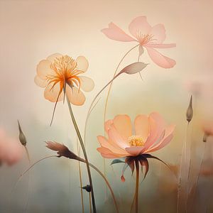 Ruhiges und verträumtes Gemälde von Mohnblumen in transparentem Pastell