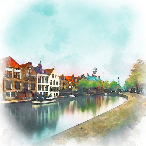 Zicht op het Kleindiep, Dokkum, Friesland.