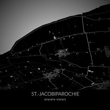 Black-and-white map of St.-Jacobiparochie, Fryslan. by Rezona