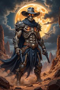 Dark Fantasy Wandbild: NOCTURNYX – Der Grim Reaper Cowboy mit seinen Pistolen in der Wüste