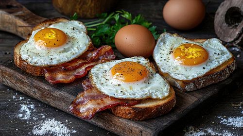 Hartig tussendoortje met gebakken eieren en spek