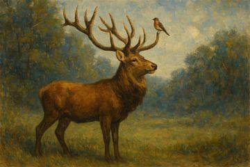 Red deer with songbird by Imperial Art House