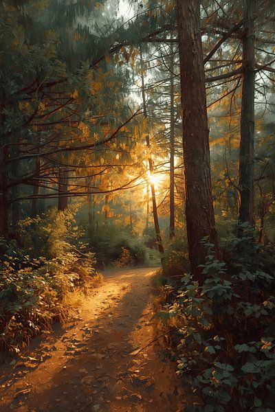 Sun trail in the golden forest by Dante S