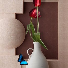 Tulpen in witte vaas stilleven van Sander Van Laar