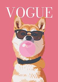 Stylish wearing sunglasses blowing pink bubble gum vogue poster by Cross