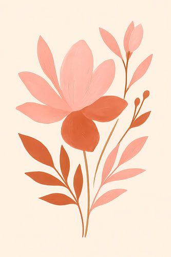 Blush & Terracotta Botanical Harmony – Minimalist Abstract Wall Art