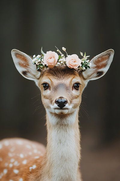 Hirsche mit Blumen auf dem Kopf von Imperial Art House