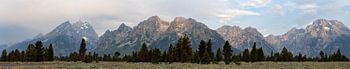 Grand Teton National Park, USA, panorama in de ochtendzon