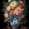 Barockes Stilleben: Blumenarrangement auf einer Vase aus Delfter Keramik von Studio Pieternel