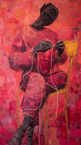 La chair sans couture : une silhouette déformée cousant son propre corps brisé