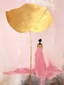 Japandi, Frau und Lotusblume in Rosa und Gold