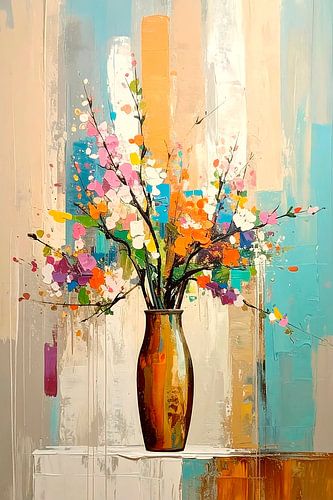 Modern still life with abstract flowers