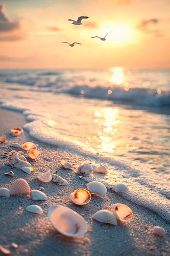 Strand bij zonsondergang
