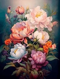 Elegantes Blumenstillleben mit Pfingstrosen im neoromantischen Stil von Studio Pieternel