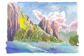 Vue du Rotenfels depuis la Nahe près de Bad Kreuznach