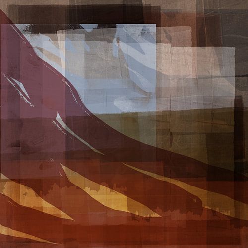 Retro horizon. Abstract landschap in paars, bruin, oker en groen.