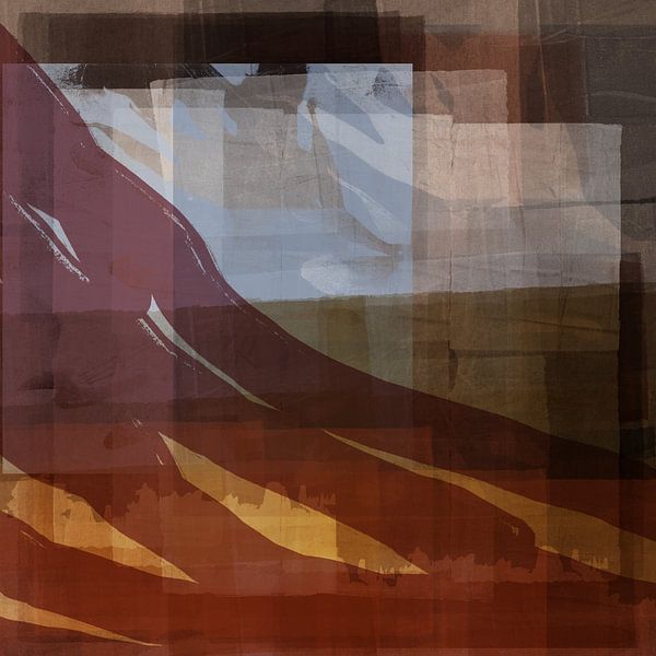 Retro Horizonte. Abstrakte Landschaft in lila, braun, ocker, grün. von Dina Dankers