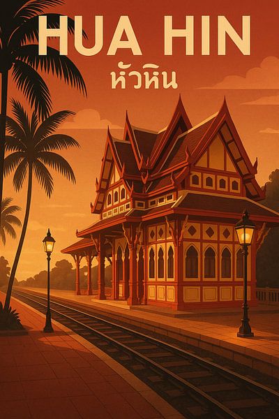 Hua Hin Heritage Station - Sonnenuntergang Architektur &amp; Thailändisches Kulturdenkmal Kunst von Travel Shop