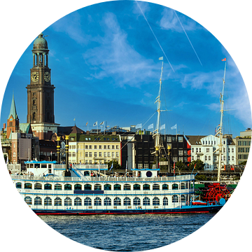Raderstoomboot op de Elbe in de haven van Hamburg van Dieter Walther