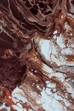 Bruintinten stromen langs elkaar door wit en bruin (vloeibare kleuren) van Marjolijn van den Berg
