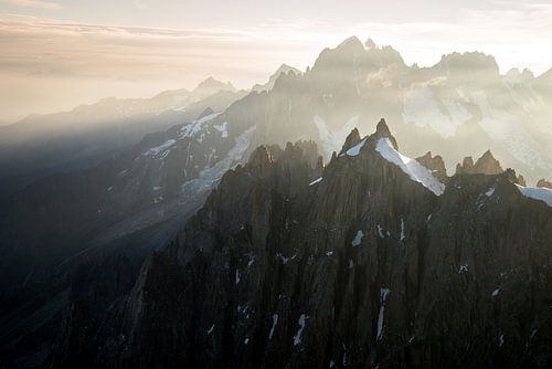 Sunrise over the mountain peaks at Aiguille du midi
