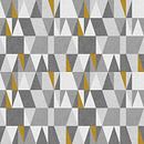 Nostalgische retro 70 driehoeken geometrische illustratie in okergeel en grijs. van Dina Dankers thumbnail