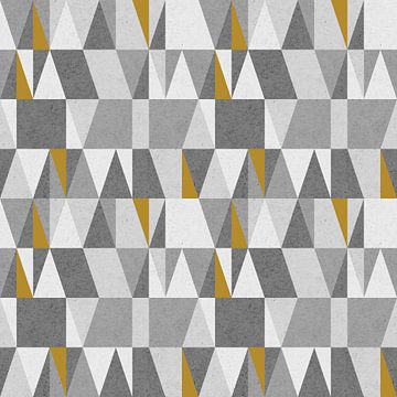Nostalgische retro 70 driehoeken geometrische illustratie in okergeel en grijs. van Dina Dankers