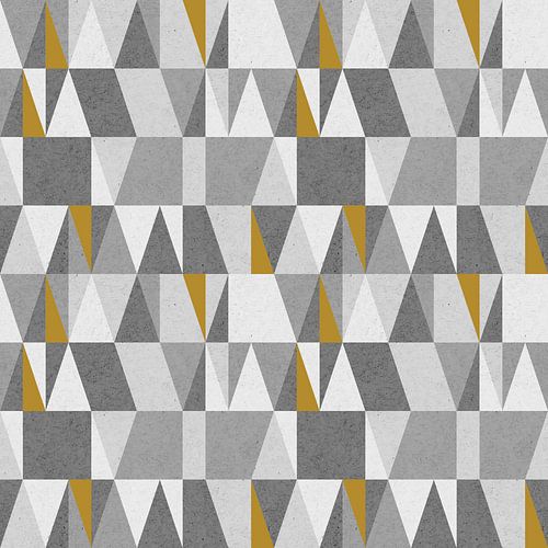 Nostalgische retro 70 driehoeken geometrische illustratie in okergeel en grijs.