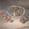 Nature morte aux oignons et aux pommes de terre - huile sur toile sur Galerie Ringoot