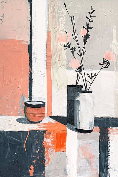 Abstraktes modernes Stillleben mit Blumen in Vase von Art & Soul Creations